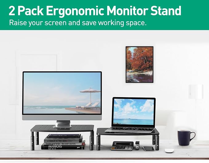Zimilar 2 Pack Monitor Stands Risers, 3 Height Adjustable Monitor Riser | for Laptop, Printer, iMac, PC, Premium Metal Monitor Stand Riser for 2 Monitors - Image 2