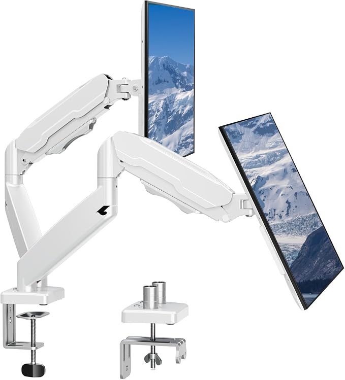 MOUNT PRO Dual Monitor Mount Fits 13 to 32 Inch Screen, Height Adjustable Monitor Stand for 2 Monitors, Full Motion Display Arm Holds up to 19.8lbs Each, Computer Desk VESA Mount, White by MOUNTPRO