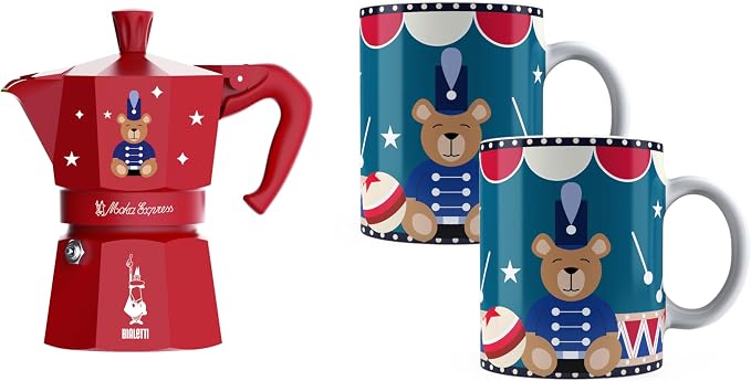 Bialetti Moka Express Iconic Italian Stovetop Espresso Maker (Red/Blue, 6 Cups Set) - Image 2