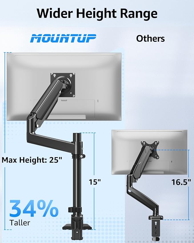 MOUNTUP Heavy Duty Monitor Arm Fits 49 45 42 40 39 34 32 Inch Screens, Ultrawide Monitor Arm Holds 4.4-44 lbs, Monitors Stand for Samsung Odyssey G9 and More, Height Adjustable Mount, VESA Mount - Image 9