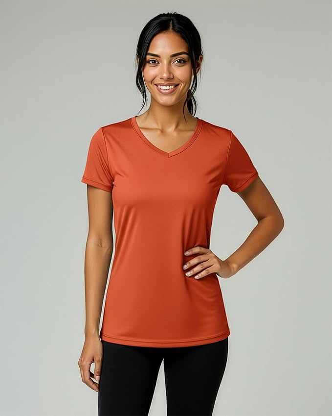 5 Pack Women's Dry Fit V Neck Workout Tops T Shirts Athletic Gym Yoga Tees | Available In Plus Size, Cooling Moisture-Wicking, Short Sleeve, Quick-Dry, Fitness, Stretch, Exercise, Running, Hiking - Image 2