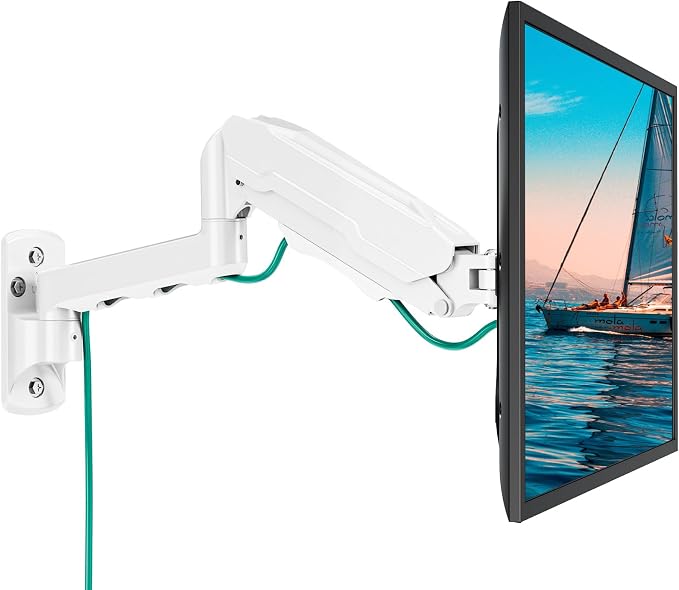 MOUNT PRO Single Monitor Wall Mount for 13 to 32 Inch Computer Screens, Height Adjustable Wall Mount Monitor Arm Holds Up to 19.8lbs, Full Motion Wall Bracket, VESA Mount 75x75, 100x100, White by MOUNTPRO
