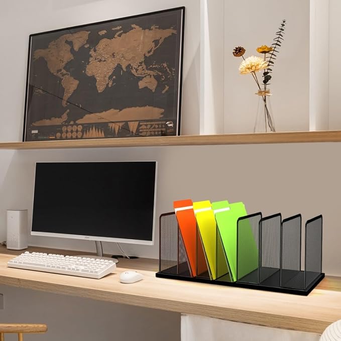Kuntine.B 7-Section Upright Desk File Organizer Black 1 Pack | Vertical, Mesh, Metal, Assembly, Stability, Sturdiness, Organization, Standing - Image 7