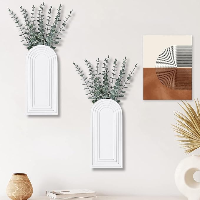 Dnnnii 2 Pack Wooden Wall Vase Set - White Finish Modern Farmhouse & Boho Wall Decor for Entryway, Hallway, Bathroom, Living Room, Dining Room, Narrow Spaces - Image 7