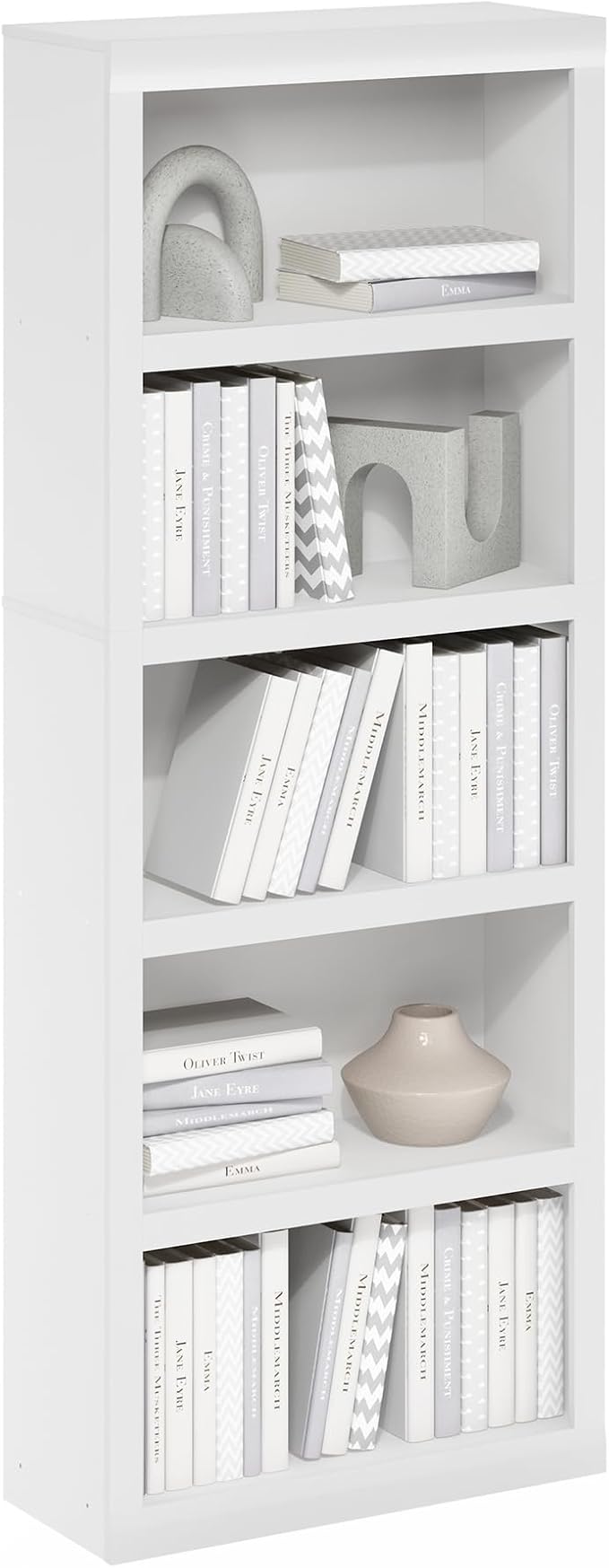 Furinno Rail 5-Tier Open Shelf Bookcase with Classic Style Edges, White by Furinno-FitsYourSpaceFitsYourBudget