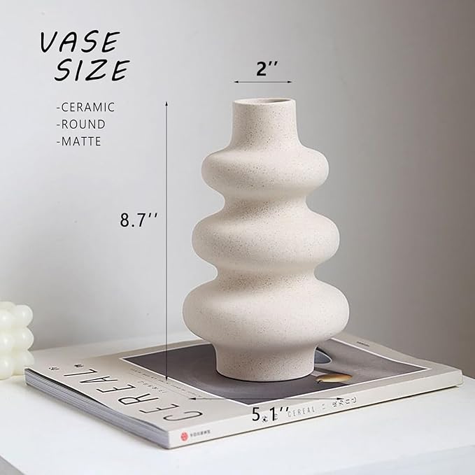 Steviieden Ceramic Modern Dried Flower Vase, Off White Round Pampas Vase, Boho Home Decor for Centerpiece Wedding Dinner Table Party Living Room Office Bedroom, Housewarming Gift - Image 3