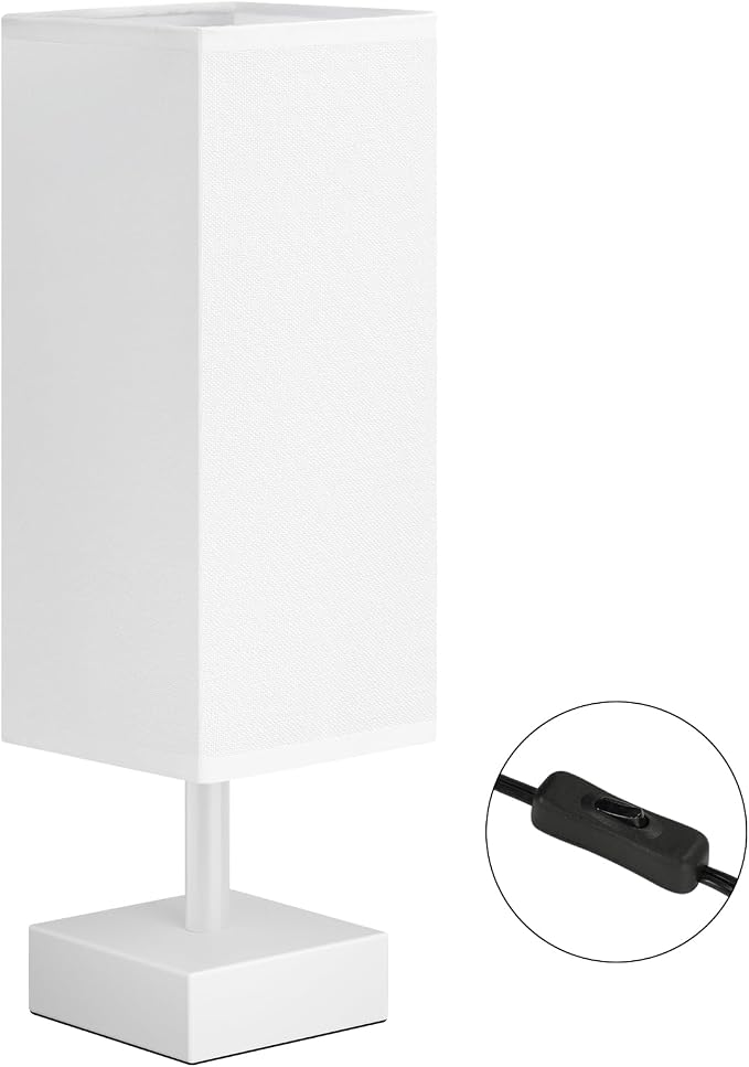 aooshine White Small Bedside Lamp for Bedroom - Square White Fabric Shade | Inline Rocker Switch, Corded Electric, Bulb Not Included, 12.8" Mini Table Lamp for Nightstand, Desk, Dorm, Office - Image 2