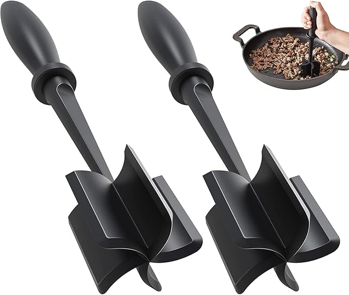 2Pack Meat Chopper Upgrade Hamburger Smasher, Masher for Ground Beef | Heat Resistant, Food-Grade Nylon, for Ground Turkey/Chicken and More, Non Stick Mix Grinder, Dishwasher Safe, Black by PGYARD