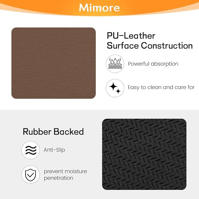 Mimore Coffee Mat - 16x24 Inch Brown Bar Mat for Countertop - Absorbent, Hides Stains, Rubber Backed - Dish Drying Mat Fits Under Coffee Maker, Espresso Machine (Compatible with Ninja Luxe Cafe) - Image 2