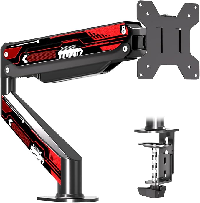 Suptek Monitor Mount Gas Spring Monitor Arm Desk Mount Fully Adjustable Fits 17 20 22 23 24 26 27 32 35 inch Monitors Weight Capacity up to 24.25 lbs, Black&red by suptek