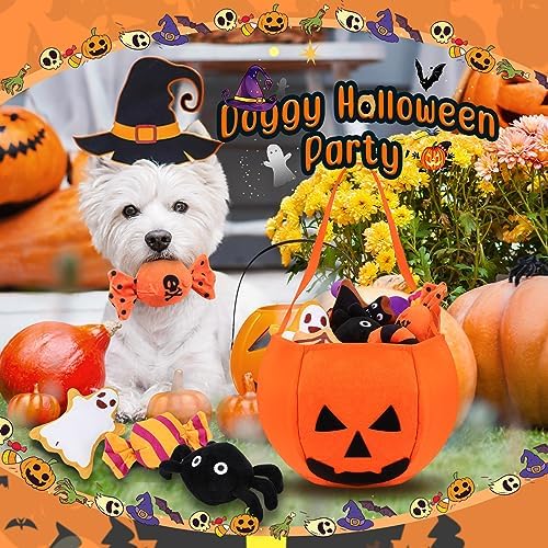 12 Pcs Halloween Dog Toys, Pumpkin Bag Plush Squeaky Set - Image 5
