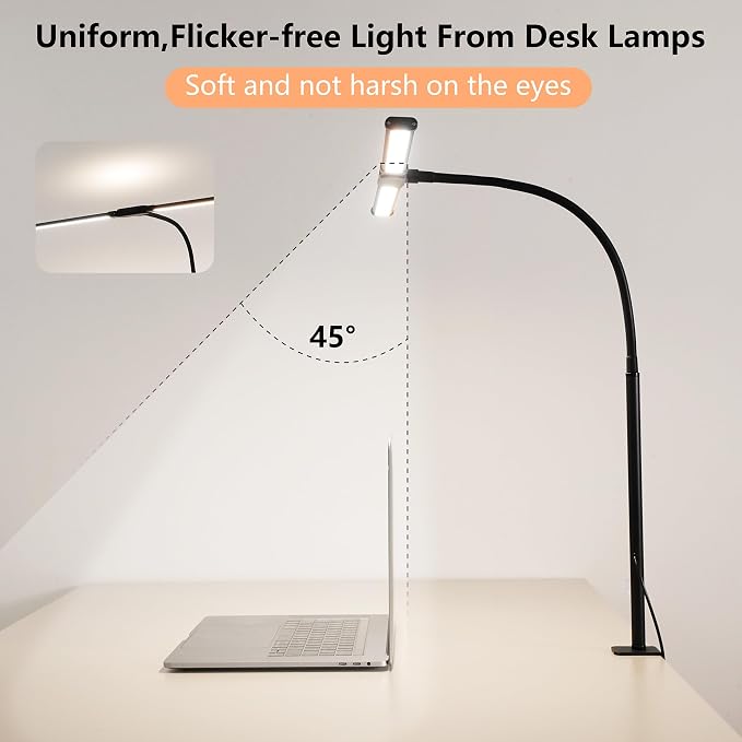 Dual-Head LED Desk Lamp for Office Home, Adjustable Flexible Eye-Caring Desk Light, 5 Modes 10 Brightness Adjustment, USB Adapter Desk Lamp with Clamp-ST-B - Image 6