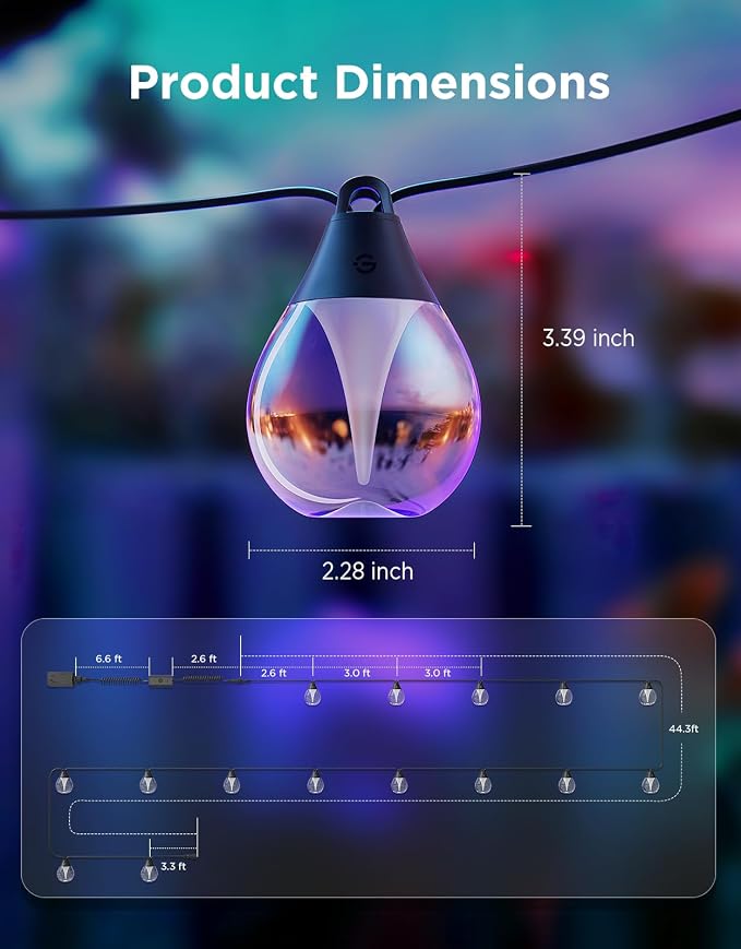 Govee Clear Bulb Outdoor String Lights, 48ft IP67 Patio & Backyard Lights | 15 RGBWIC Dimmable LED Bulbs, 111 Modes, Music Sync, IP67 Waterproof & Shatterproof, Work with Alexa, Google & Matter - Image 8