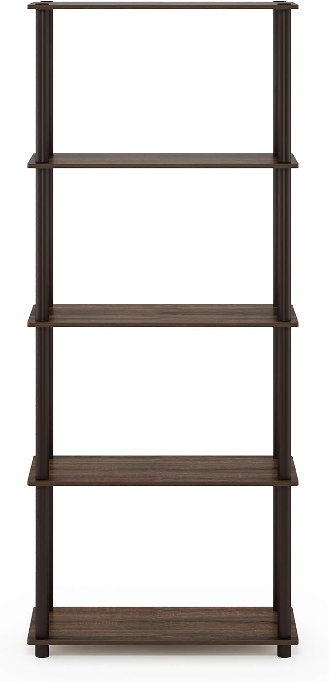 Furinno TURN-N-TUBE Storage Shelves, 5-Tier Book Shelf, Corner Shelf, Toolless Open Shelves, for Organization and Storage, Living Room, Garage, Home Office, Walnut - Image 7