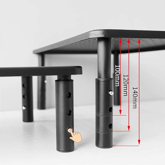 suptek Monitor Stand Riser for Computer,Laptop,Printer, Notebook and All Flat Screen Display with Vented Metal Platform,3 Height Adjustable Laptop Riser,2 Pack,Black(MST003-2) - Image 3