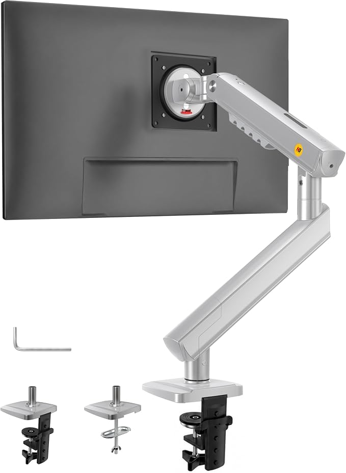 NB SmooVex™ Single Computer Monitor Mount, Monitor Stand fits up to 32 Inch, Mechanical Spring Monitor Arm, VESA 75/100 mm, Model-A5 (Silver) by NBERGONOMIC