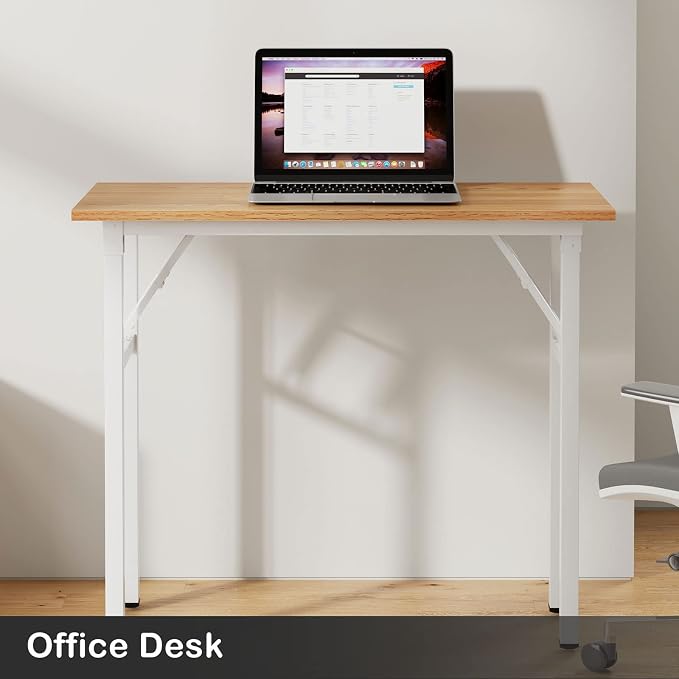 Need Small Computer Desk 31.5 in Folding Home Office Table Teak | White Frame Writing Gaming Work Table/Sturdy Foldable Study Table for Small Space/Dormitory, No Assembly Required - Image 9