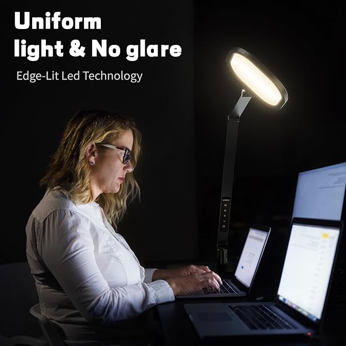 LitONES LED Desk Lamp for Home Office, Soft Edge-lit Design - Modern Style | Eye-Caring Diffused Light, Professional Computer Light for Reading, Crafts & Zoom, Dimmable with 30 Modes, Memory & Timer - Image 4