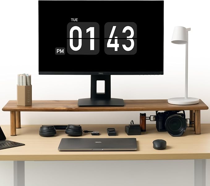 Dual Monitor Stand Riser Acacia Wood, Wooden Desk Monitor Riser for 2 Monitors Supports for Monitor, Printer, Heavy TV Riser up to 130 lbs - Image 8