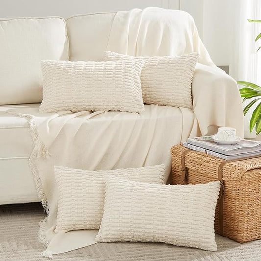 Fancy Homi 4 Packs Decorative Throw Pillow Covers for Living Room Couch Bed, Modern Farmhouse Boho Home Décor Accent Cushion Case, 24" x 16", Cream by Fancy+Homi