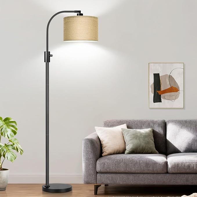 Nintiue Upgraded Modern Arc Dimmable Tall Standing Floor Lamp with Champagne Shade, 1200 Lumens LED Bulb Included, for Living & Reading Room, Bedroom, Office & Nursery, Black - Image 5