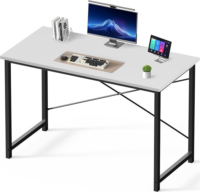 DUMOS 47 Inch Small Computer Desk, Gaming Desks for Home Office Bedroom | Modern Study Writing Work Table, Craft PC Desk Simple Workstation with Reinforcement Structure, Modern White by DumosLifestyle