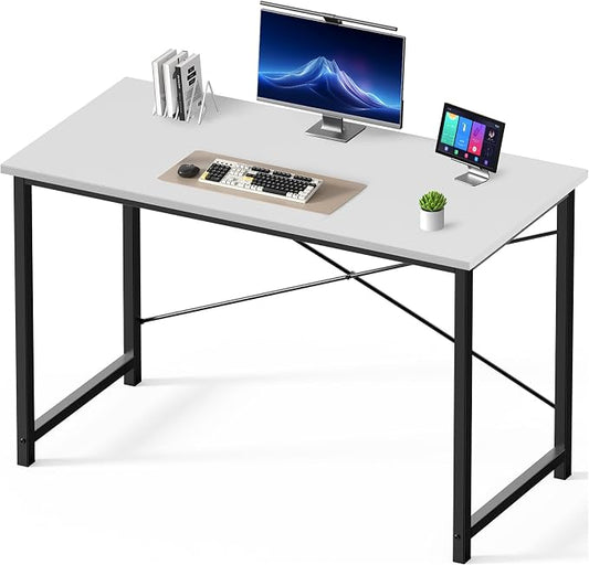 DUMOS 47 Inch Small Computer Desk, Gaming Desks for Home Office Bedroom | Modern Study Writing Work Table, Craft PC Desk Simple Workstation with Reinforcement Structure, Modern White by DumosLifestyle