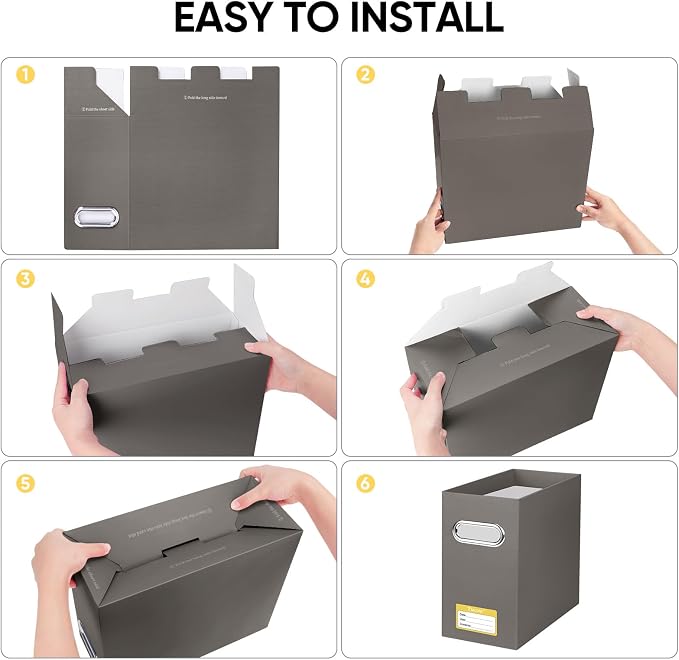 BALEINE File Organizer Box, Cardboard File Folder Organizer with Handle for Letter Size, Portable Collapsible Hanging Filing Box for Home Office Document Storage (4 Pack, Brown) - Image 6