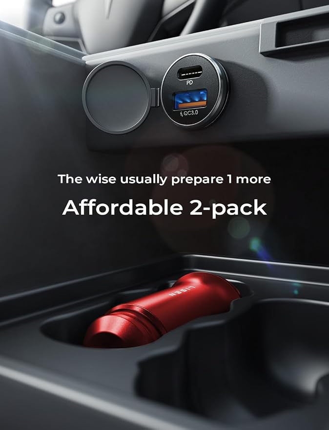 LISEN 2-Pack USB C Car Charger Adapter Fast Charge, 48W All Metal Cigarette Lighter USB Charger for iPhone 15 Smallest Flush Car Charger USB C for iPhone 14 Pro Max 13 12 Galaxy S23/22 iPad Pro-Red | Cigarette Lighter USB Charger, Car Accessories for M... - Image 5