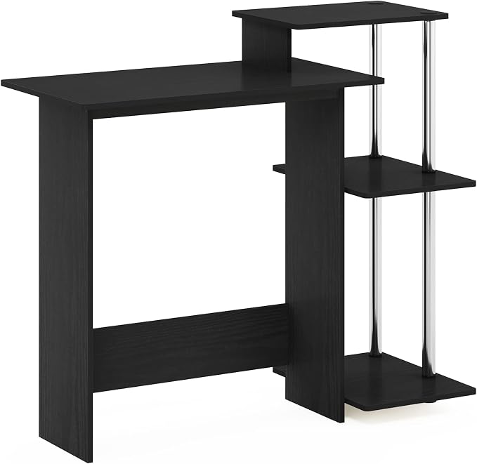 Furinno EFFICIENT Desk, 28.6" Wide Gaming Desk with 3 Open Side Shelves, Laptop Notebook Computer Desk, Office Desk for Home Office, Study Room, Dorm, Bedroom, Americano/Stainless Steel - Image 5