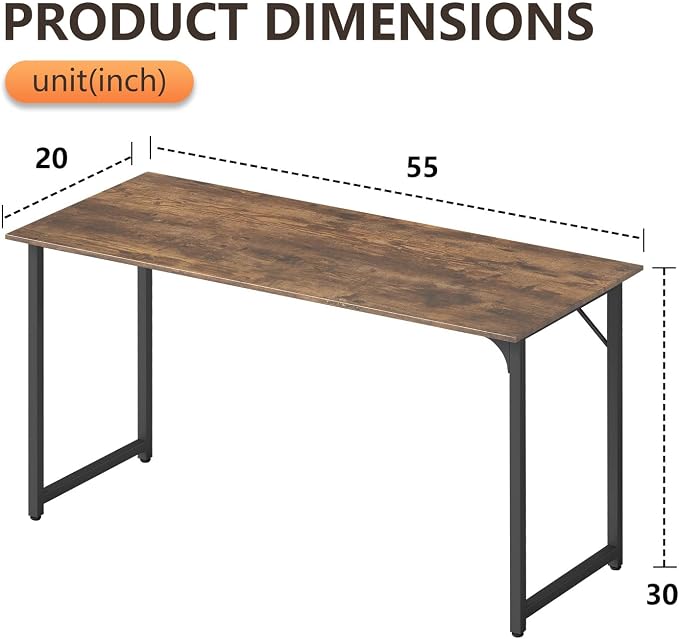 BestOffice Computer Desk,Home Office Desk, Modern Simple Style for Home Office Study Writing (Brown, 55 Inch) - Image 3