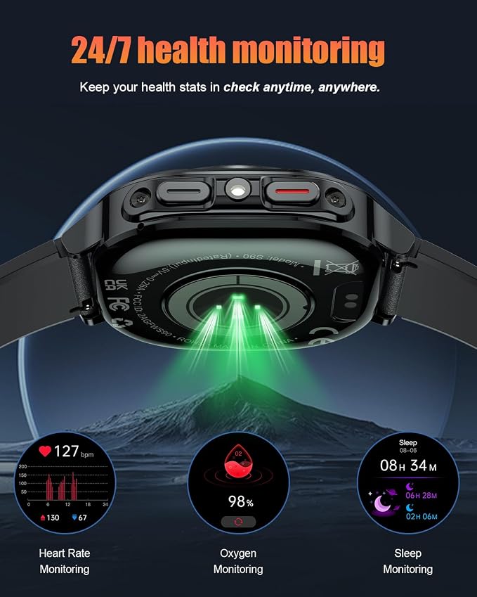 Military Smart Watches for Men(Answer/Make Calls), 1.39" HD Fitness Watch, 24/7 Heart Rate Sleep Monitor, Smart Watch for Men,114+ Sport Modes, IP68 Waterproof Smartwatch for Android iOS, 30Day, Black - Image 4