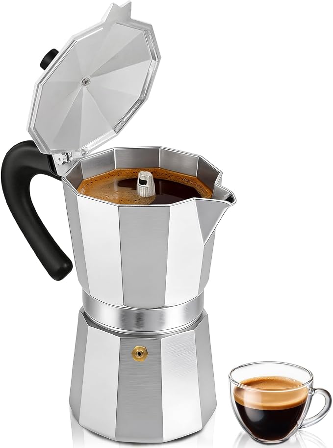 Coffee Maker Stovetop Espresso Maker 3 Cup Aluminum Moka Pot Percolator 5oz 150ml Easy Brewing for Electric Ceramic Stoves Home Camping Italian Cuban Café Classic Silver by Unknown