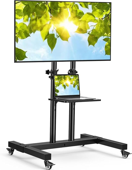 PERLESMITH Rolling TV Stand on Wheels for 32-83 Inch Screens up to 110lbs, Mobile TV Cart Height Adjustable Portable Outdoor TV Stand Tilt Rolling TV Cart with Shelf Max VESA 600x400mm PSTVMC03 by PERLESMITH