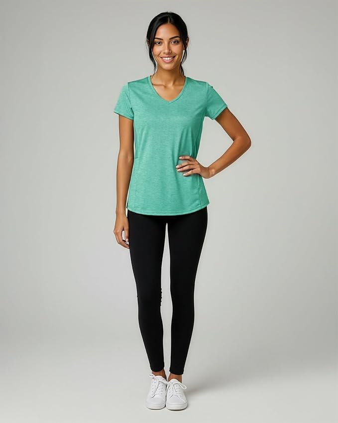 5 Pack Women's Dry Fit V Neck Workout Tops T Shirts Athletic Gym Yoga Tees | Available In Plus Size, Cooling Moisture-Wicking, Short Sleeve, Quick-Dry, Fitness, Stretch, Exercise, Running, Hiking - Image 3