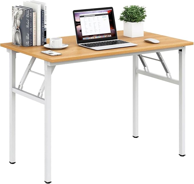 Need Office Computer Desk 39.3 Inch Sturdy Folding Laptop Table Teak | White Frame Writing Gaming Work Table/Foldable Home Office Desk/Sewing Table, No Assembly Required by Need