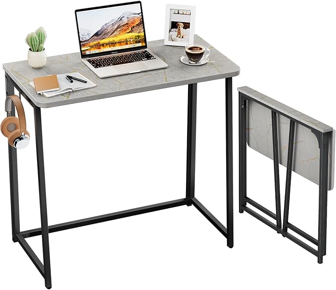 WOHOMO Folding Desk, 31.5" Foldable Computer Table for Small Spaces, Grey | Easy Assembly and Fold, Sturdy Home office desks for Study Bedroom Dorm Space Saving Writing Work Apartment by WOHOMO