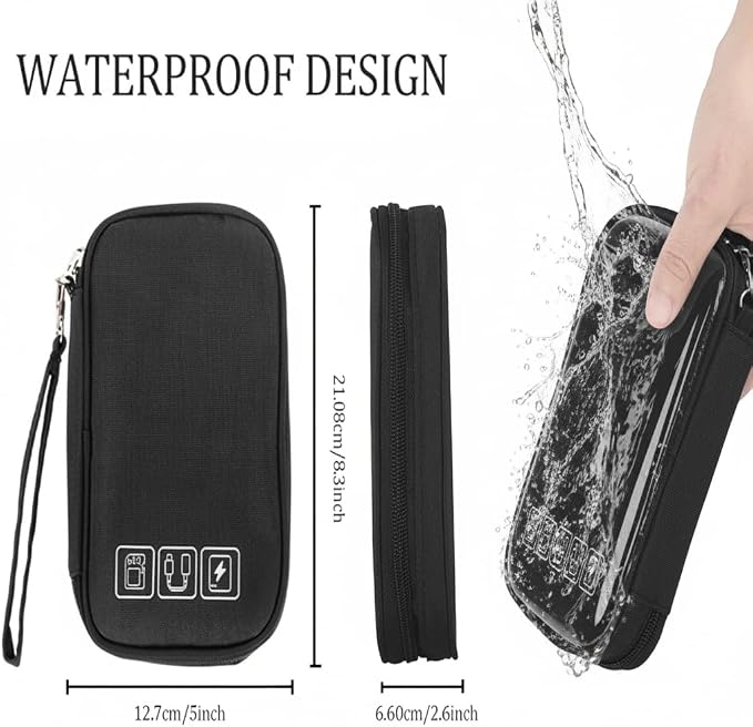 3Pcs Electronic Organizer Travel Case,Waterproof Cord Organizer Travel Cable Organizer Bag Portable Small Travel Tech Storage Pouch for Cord Charger Phone Earphone SD Card Cables Power Bank Card,Black - Image 3
