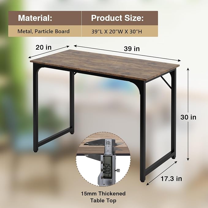 BestOffice Sturdy Desk Computer Desk Home Office Desk Small Desk Multi-Function Writing Table Student Art Modren Simple Style PC Wood and Metal Desk Workstation (39 inch, Vintage) - Image 3