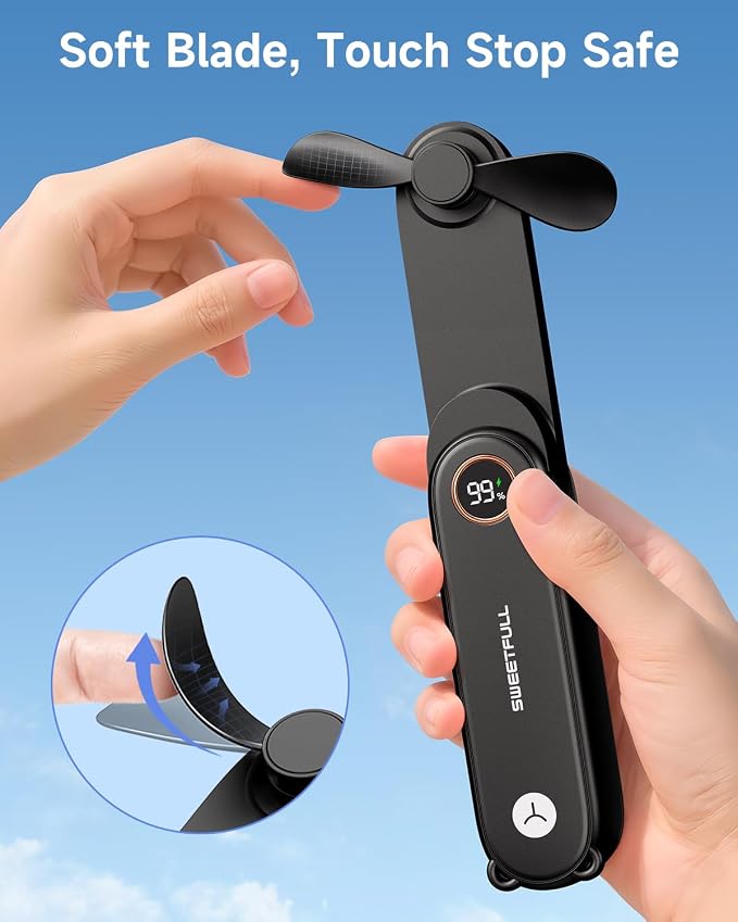 SWEETFULL Portable Handheld Mini Fan with LED Display, 3-in-1 Personal Foldable USB Rechargeable Hand Held Fan & Flashlight for Travel, Lash Eyelash, Cute Small Pocket for Women, Girls - Image 7