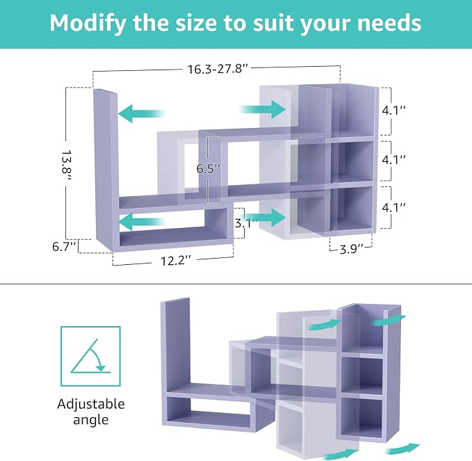 NUTIKAS Desk Shelves Desktop Organizer Shlef - Purple Office Organization for Top of Desk Organizers and Accessories Corner Bookshelf Table Top Shelving Small Hutch Decorations for Women Office - Image 3