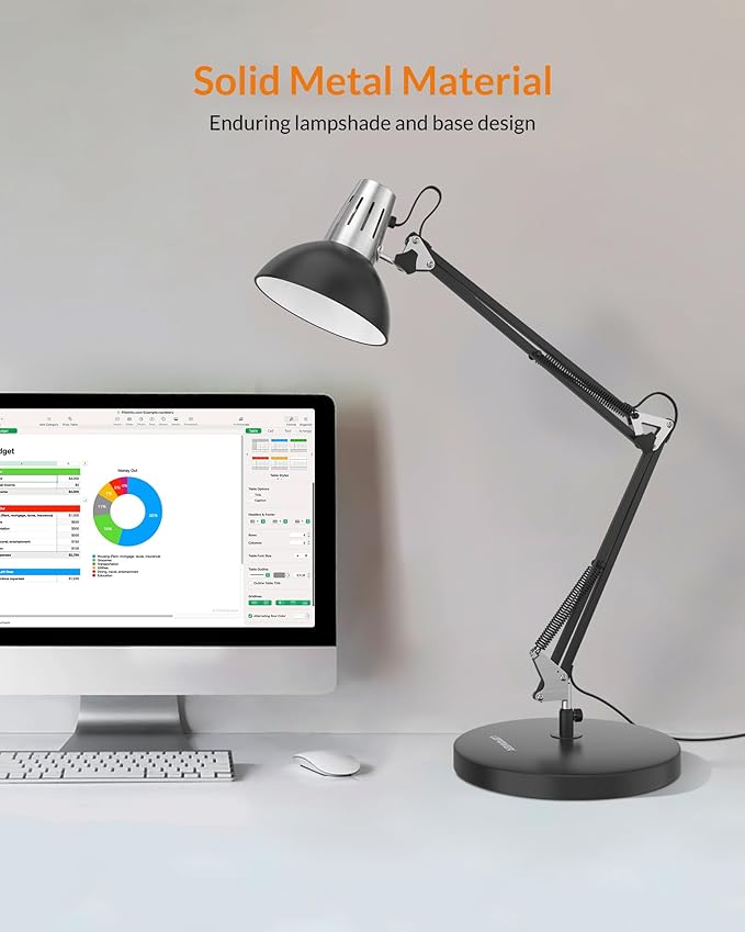 LEPOWER Metal Adjustable Desk Lamp with Clamp, Swing Arm for Home Office | Gooseneck, Architect Style, Eye-Caring Table Lamp, On/Off Switch, E26 Base, Reading for Dorm, Bedroom, Study, Back to School - Image 3