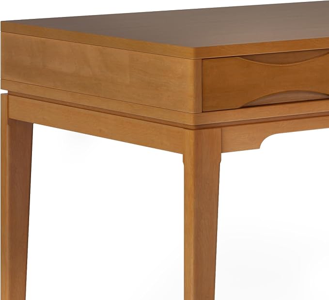 SIMPLIHOME Harper Desk - 60 Inch Wide Solid Wood Writing Desk in Honey Brown, Mid-Century Modern Home Office Computer Table for Study with 2 Drawers and Flip-Down Keyboard Tray - Image 7