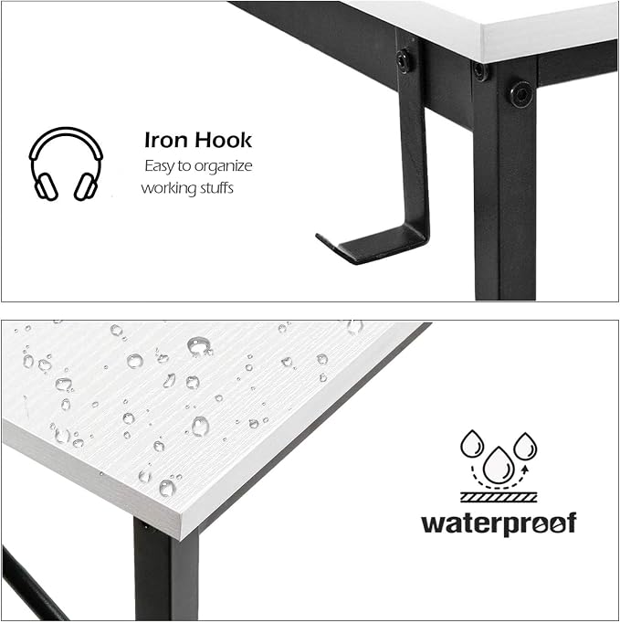 Lufeiya Computer Desk White Writing Table for Small Spaces Home Office 39 Inch Modern Study PC Desk with Storage Bag Hook, White Black - Image 4