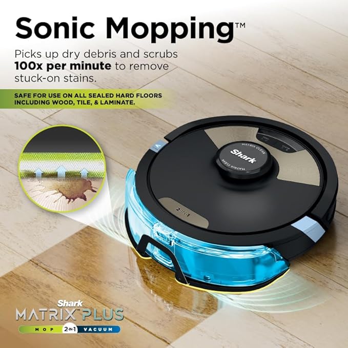 Shark Matrix Plus 2in1 Robot Vacuum & Mop with Sonic Mopping, Matrix Clean, Home Mapping, HEPA Bagless Self Empty Base, CleanEdge, for Pet Hair, WiFi, Black/Brass, AV2620WA - Image 3