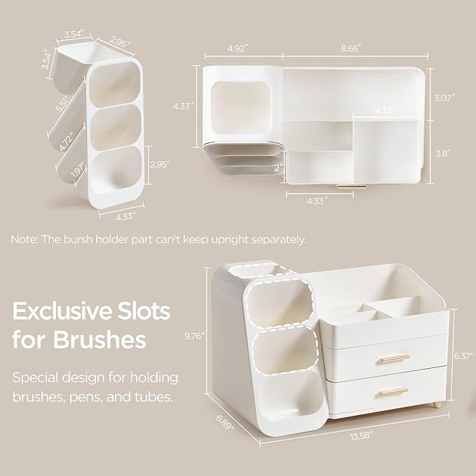 HBlife Desk Organizer with Pen Pencil Holder for Desk, Pen Organizer with 2 Drawers, Desk Organizers and Accessories with 4 Compartments, Desktop Storage for Office Home School Art Supplies, All White - Image 5