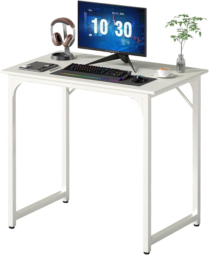 PayLessHere | 32 Inch Computer Desk | White | Office Desk with Metal Frame, Adjustable Feet | Water-Resistant, Scratchproof Surface | Sturdy Writing Table for Home Office or Study | Pack of 1 by PayLessHere