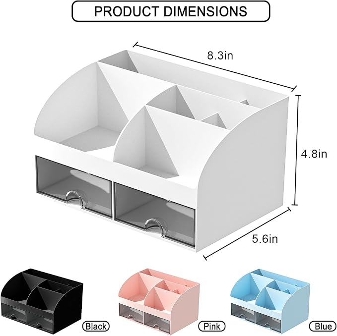 Makeup Organizer with Drawers, Cosmetic Storage for Dresser Vanity and Bathroom Countertop, Beauty Holder for Lipstick Brush, Skincare Organizer for Vanity, Cosmetic Display Case (White-2P) - Image 3