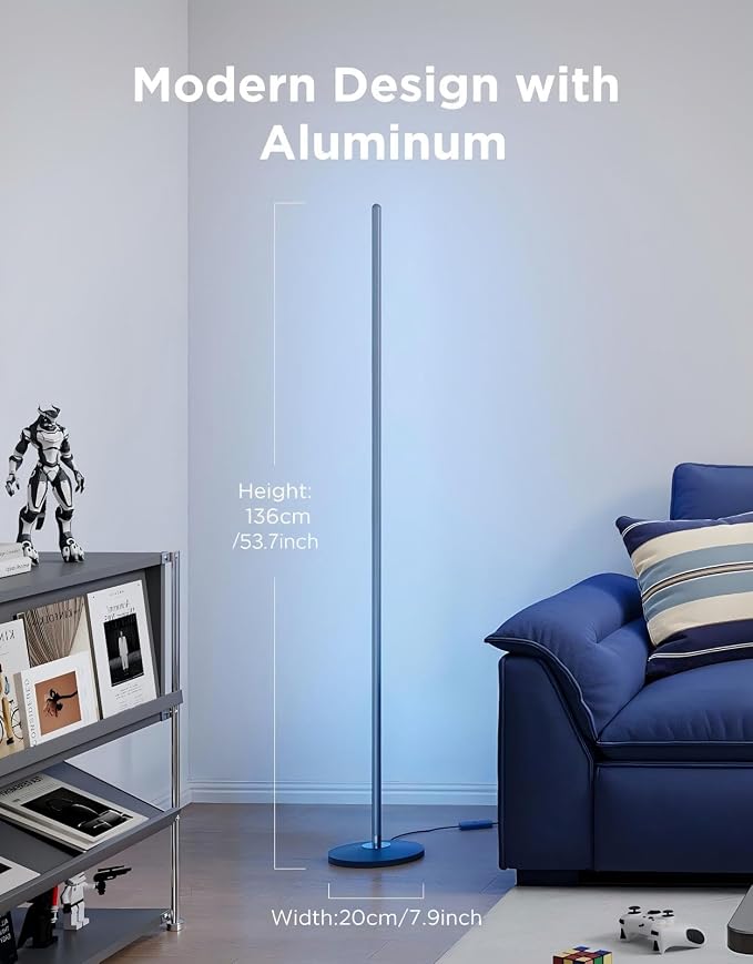 Govee RGBIC Floor Lamp Basic, 1000lm LED Corner Lamp | Works with Alexa, Smart Modern Floor Lamp with Music Sync and Color Changing Standing Lamp for Bedroom Living Room Blue - Image 8