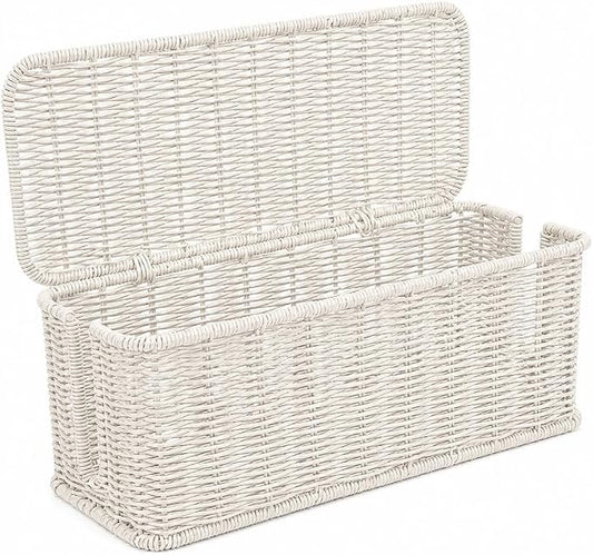 Cable Management Box, Handmade Rattan Cable Organizer with 2 Open Slots, Cord Hider for Power Strip, Router & USB Hub, Registered U.S. Design Patent (D1,112,102), 13" x 5.1" x 5.1", White by Cantalop